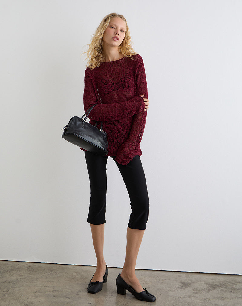 Rajiya Open Weave Jumper in Burgundy