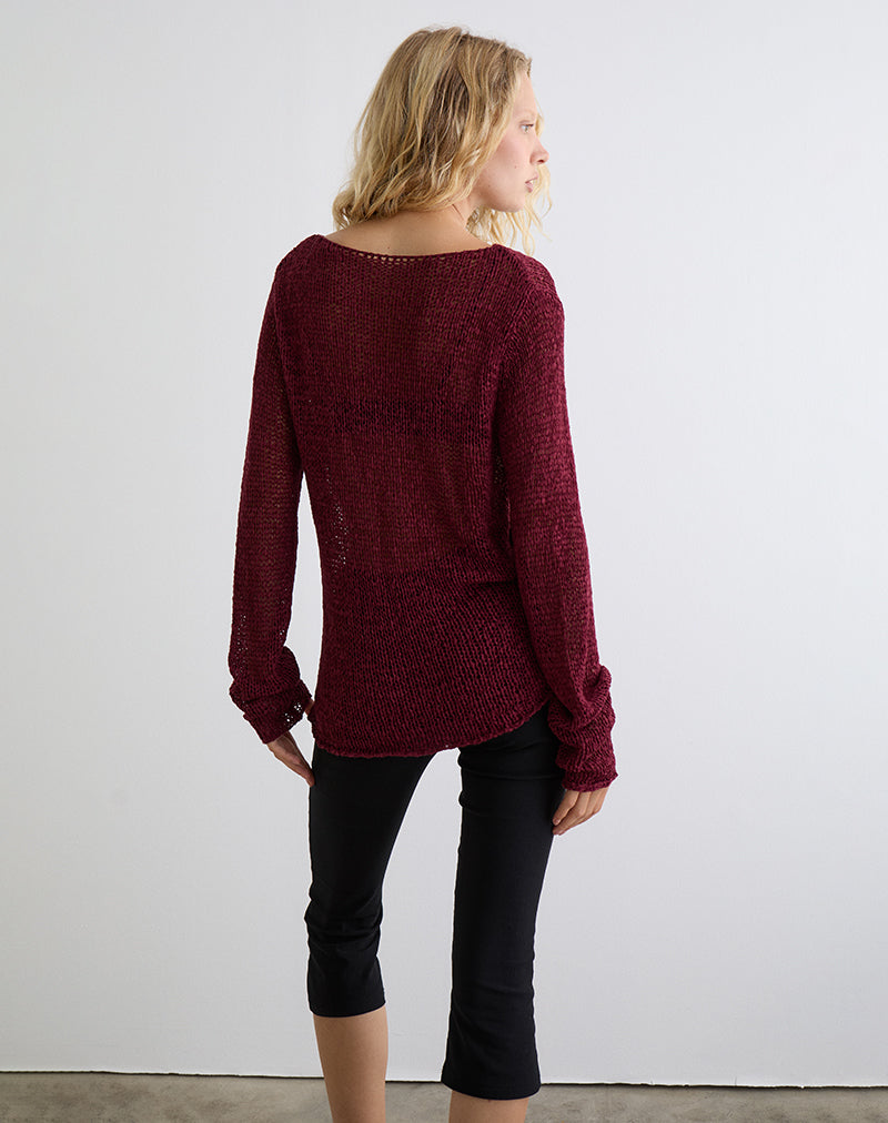 Rajiya Open Weave Jumper in Burgundy