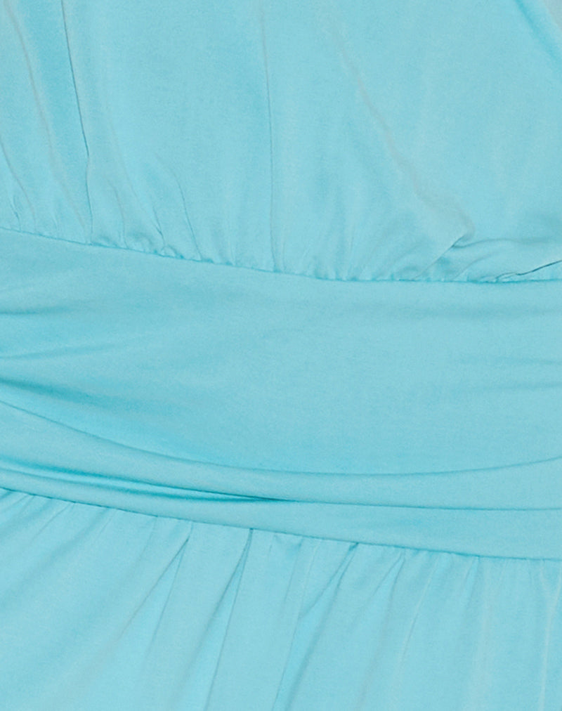 Ramira Drop Waist Dress in Cupro Aqua