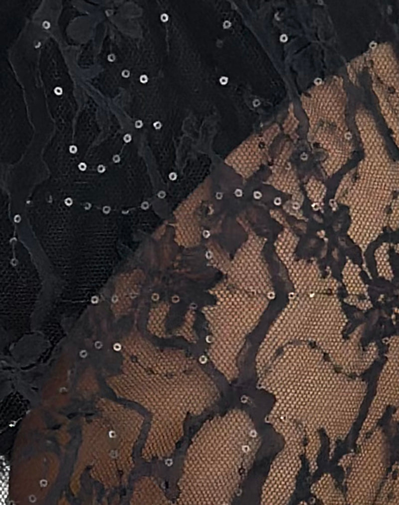 Ramona Midi Skirt in Sequin Lace Black