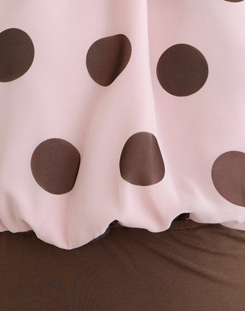 Rania Top in Pink Chiffon with Bold Polka Print