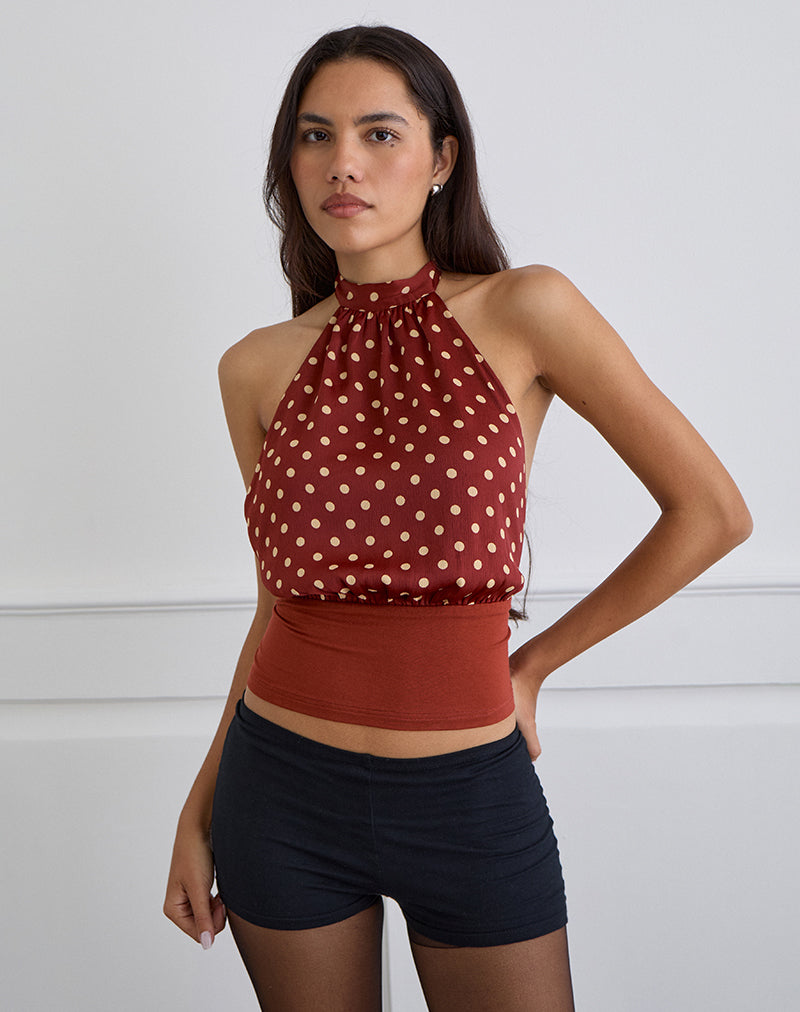 Rania Backless Top in Polka Burnt Red