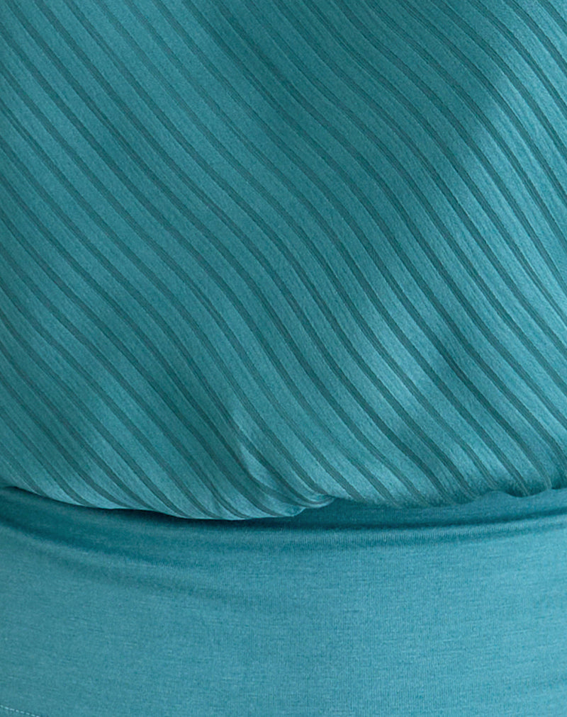 Rania Backless Top in Stripe Satin Teal