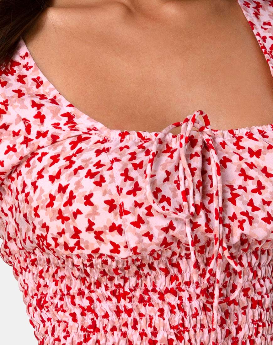 Raquel Crop Top in Ditsy Butterfly Peach and Red