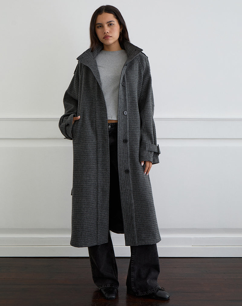 Ravari Belted Trench Coat in Charcoal Check