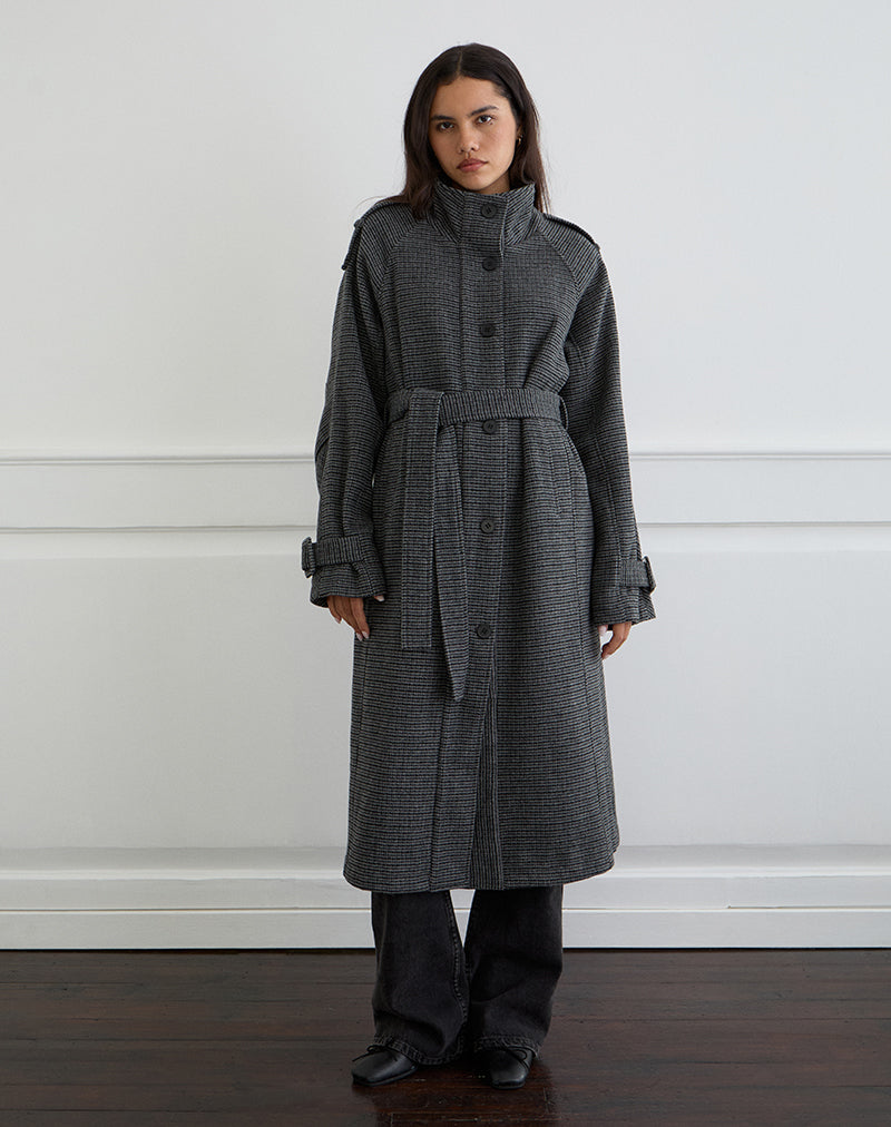 Ravari Belted Trench Coat in Charcoal Check
