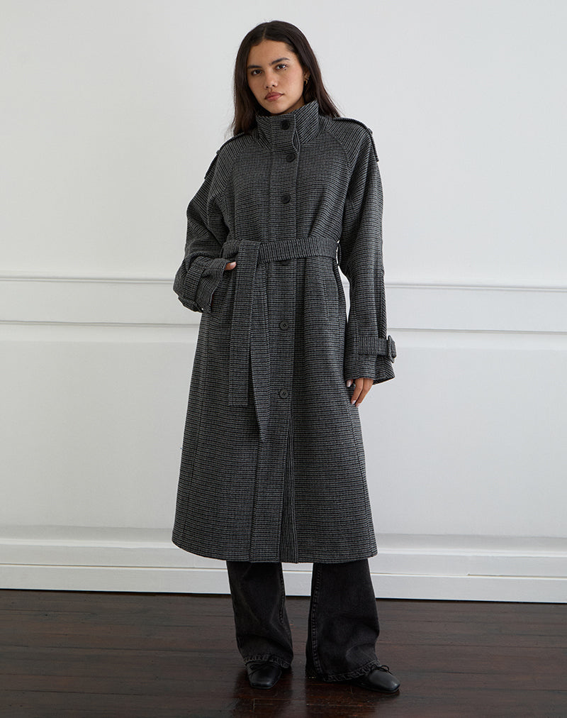 Ravari Belted Trench Coat in Charcoal Check