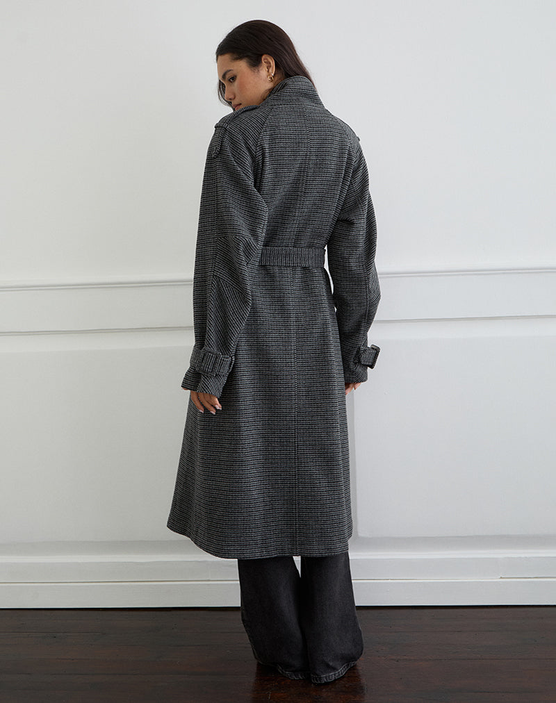 Ravari Belted Trench Coat in Charcoal Check