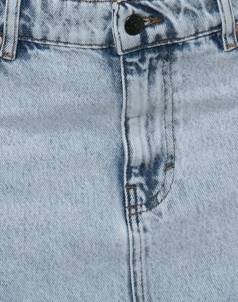 Raw Mini Skirt Pockets in 80's Light Blue