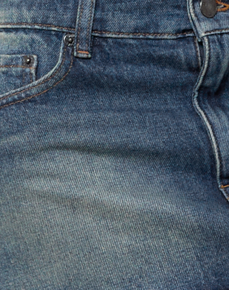 Raw Mini Skirt in Steel Blue with Pockets