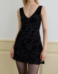Rawson Mini Dress in Flock Leaf Flower Black