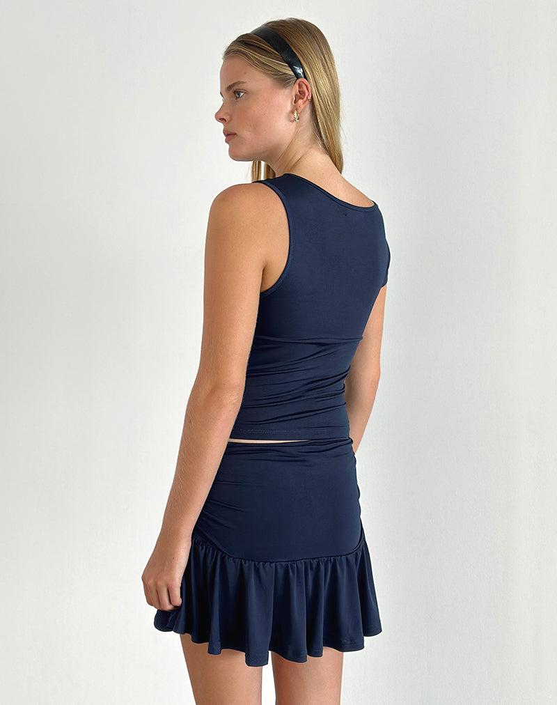 Rayla Top in Lycra Dark Navy with Red Rosette