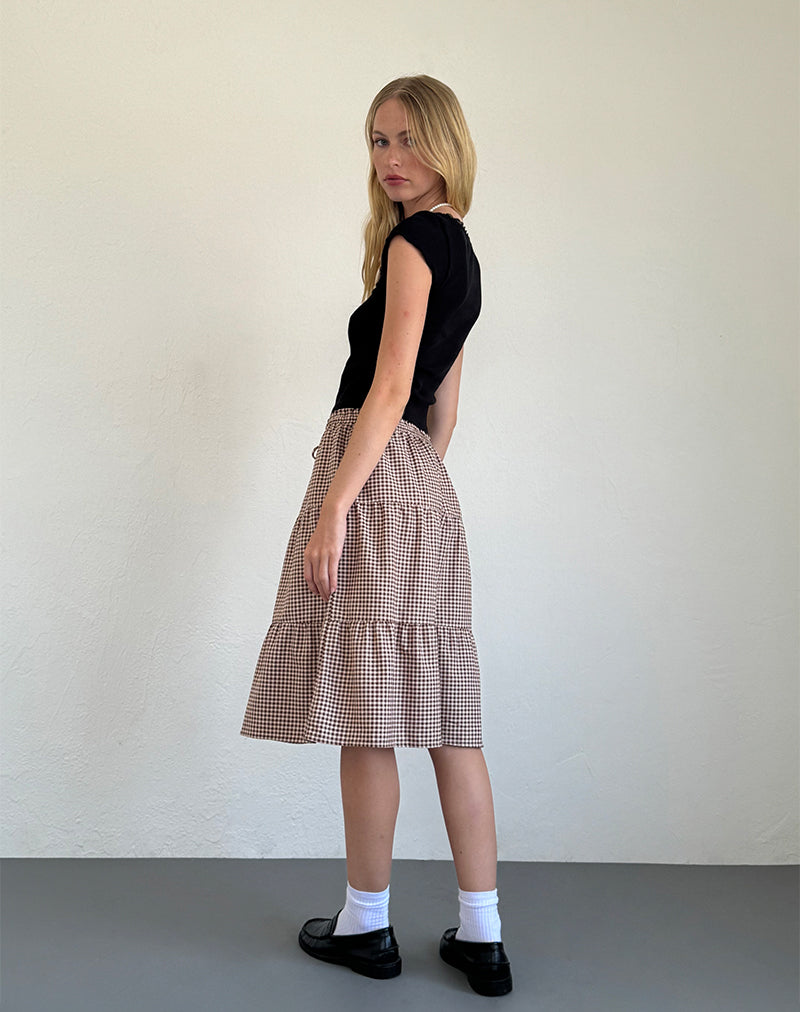 Reef Midi Skirt in Mini Gingham Brown
