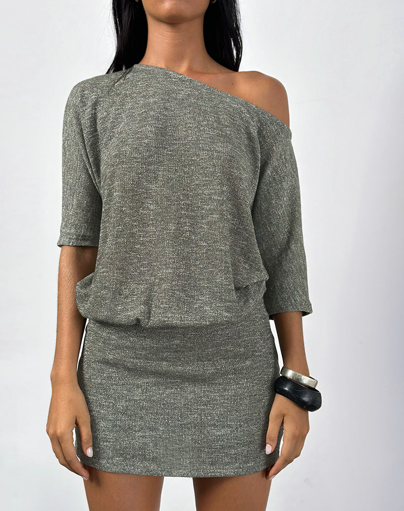 Reeta Mini Dress in Glitter Knit Khaki