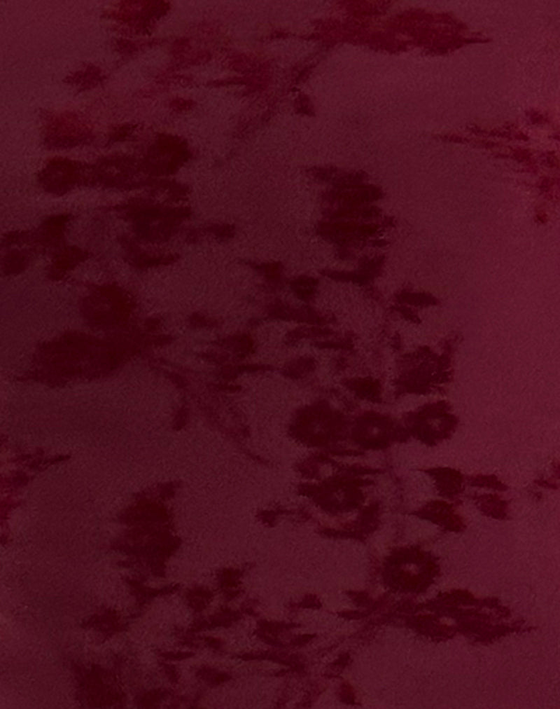 Renata Mini Dress in Flocked Botanical Flower Maroon