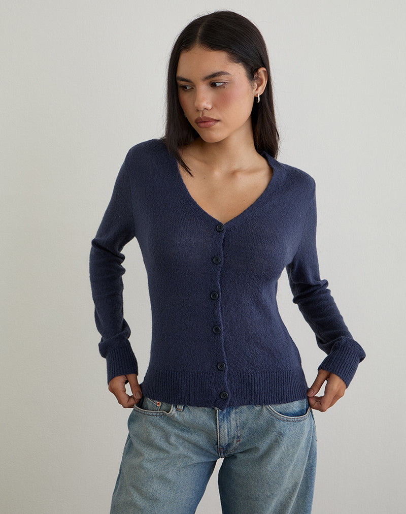 Renisa Cardigan in Sheer Knit Navy