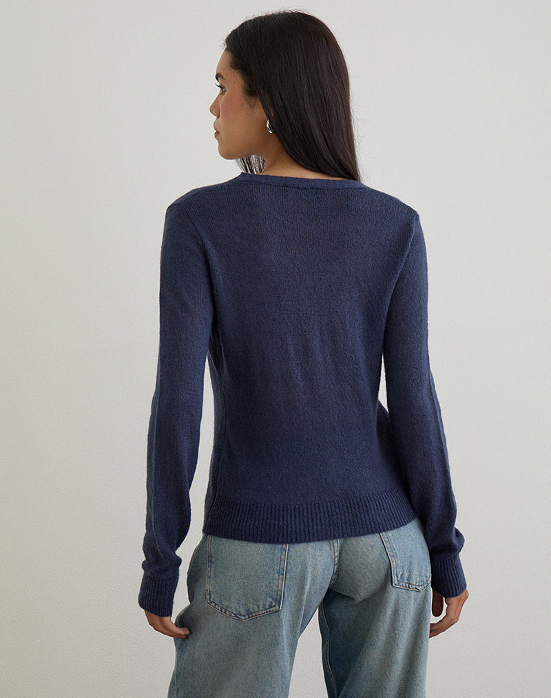 Renisa Cardigan in Sheer Knit Navy