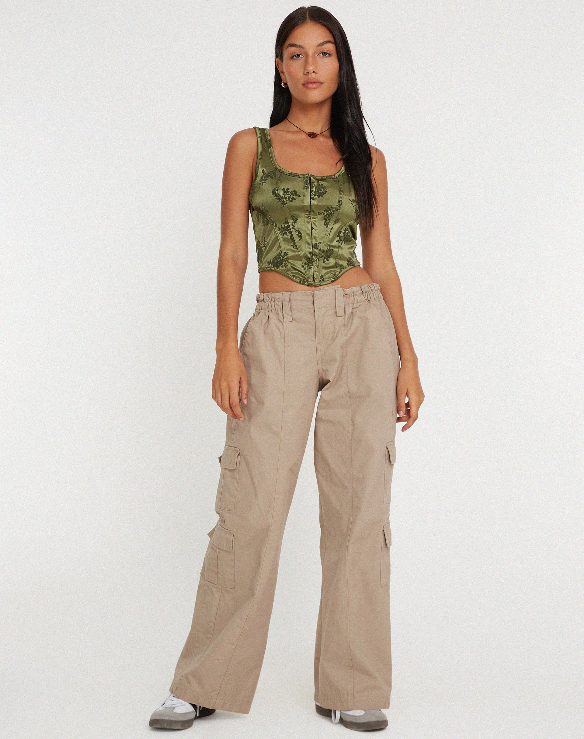 Elciva Corset Top in Rose Flock Loden Green