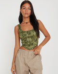Elciva Corset Top in Rose Flock Loden Green