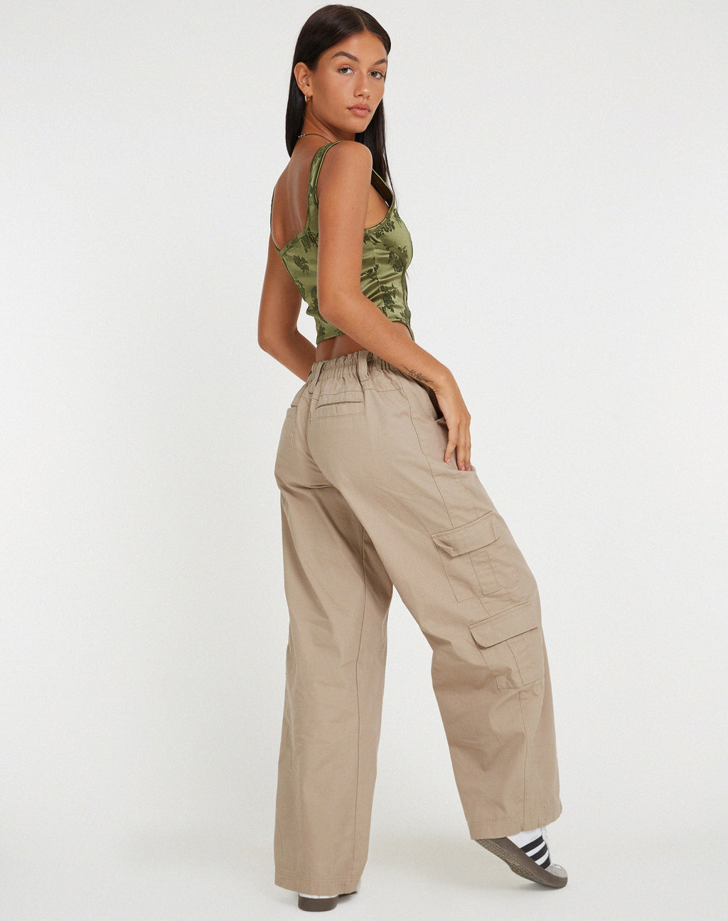 Elciva Corset Top in Rose Flock Loden Green