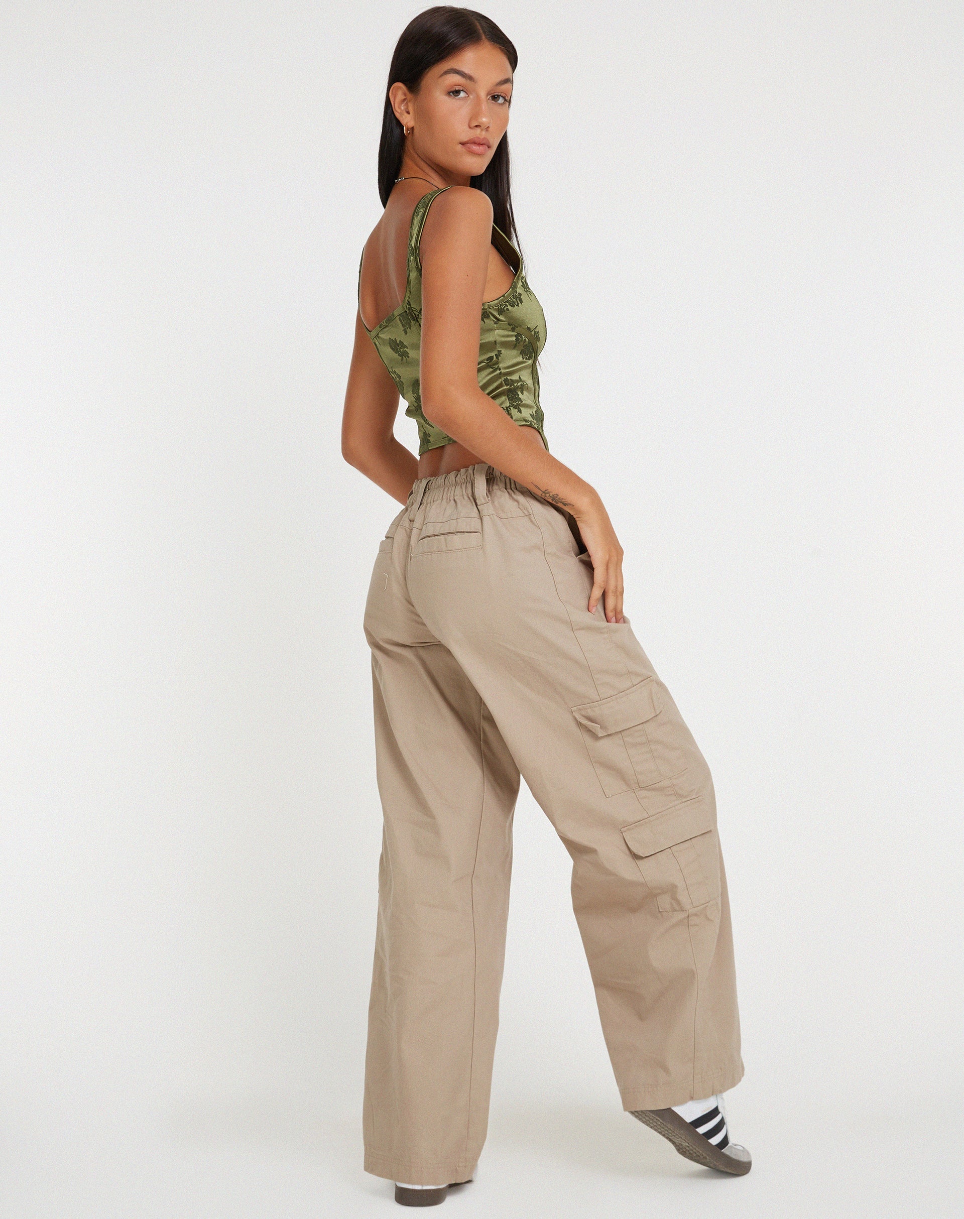 Elciva Corset Top in Rose Flock Loden Green