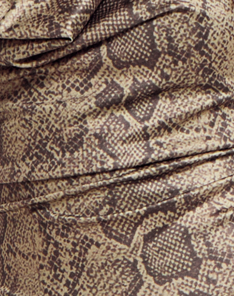 Rexine Cowl Neck Top in Brown Snake Print