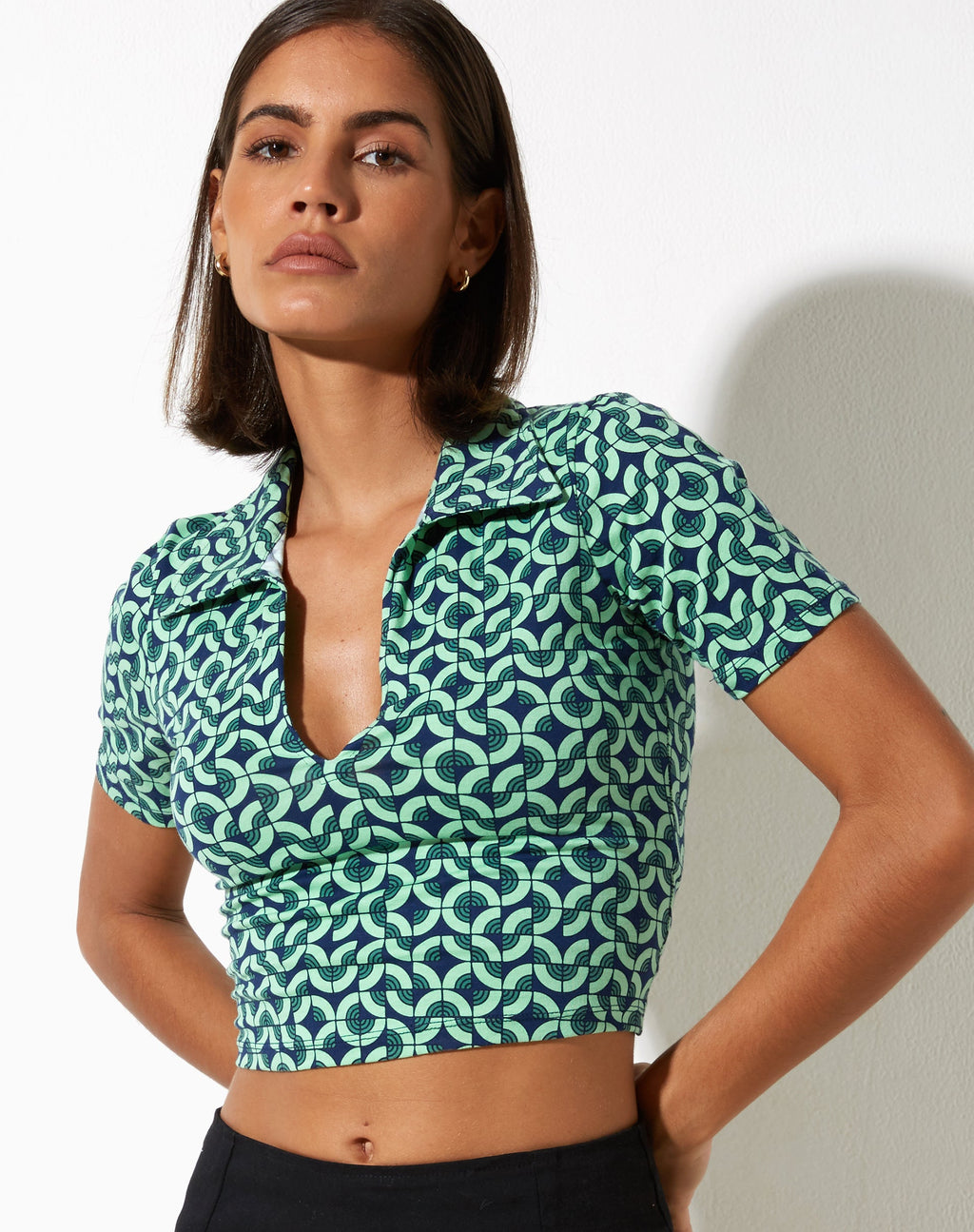 Rezul Crop Top in Retro Tile Green