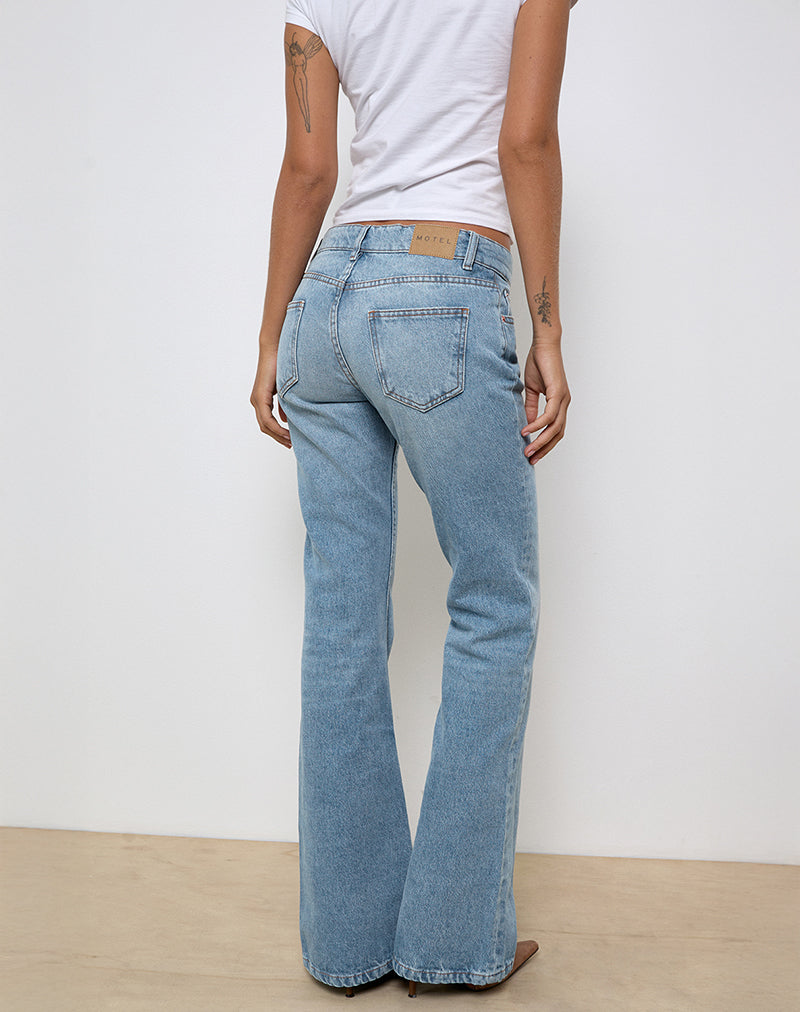 Rigid Low Rise Flare Jeans in Bright Blue Used