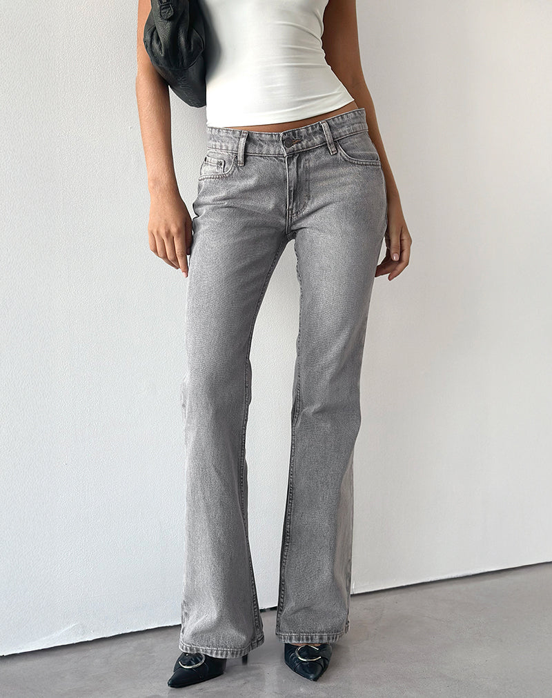 Rigid Low Rise Flare Jeans in Grey Wash
