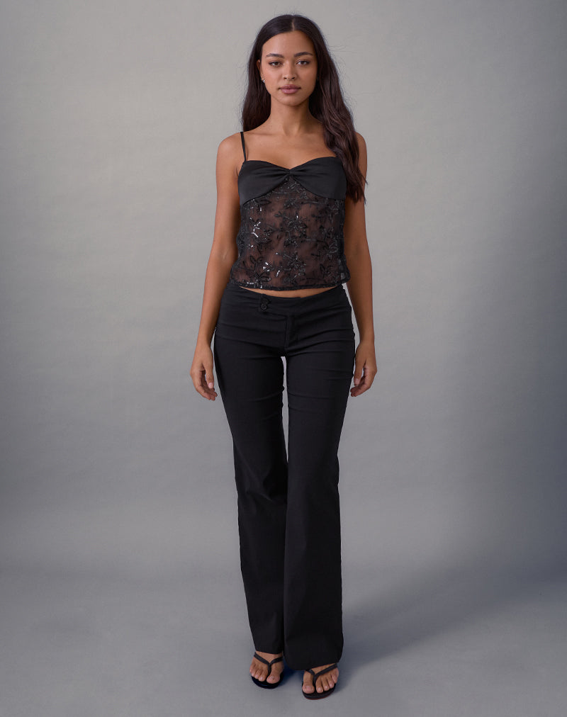 Rikasu Top in Floral Chiffon Sequin Black