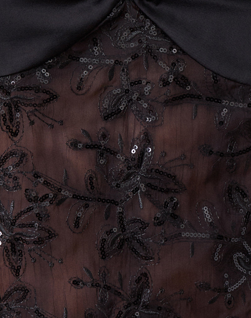 Rikasu Top in Floral Chiffon Sequin Black