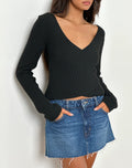 Rinca Bardot Jumper in Rib Knit Black