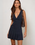 Rita Pleat Mini Dress in Tailoring Navy