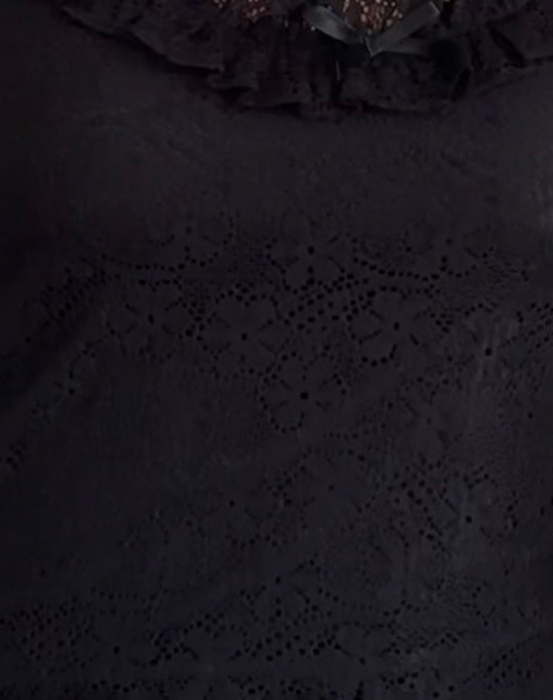 Roberta Frill Edge Top in Lace Black