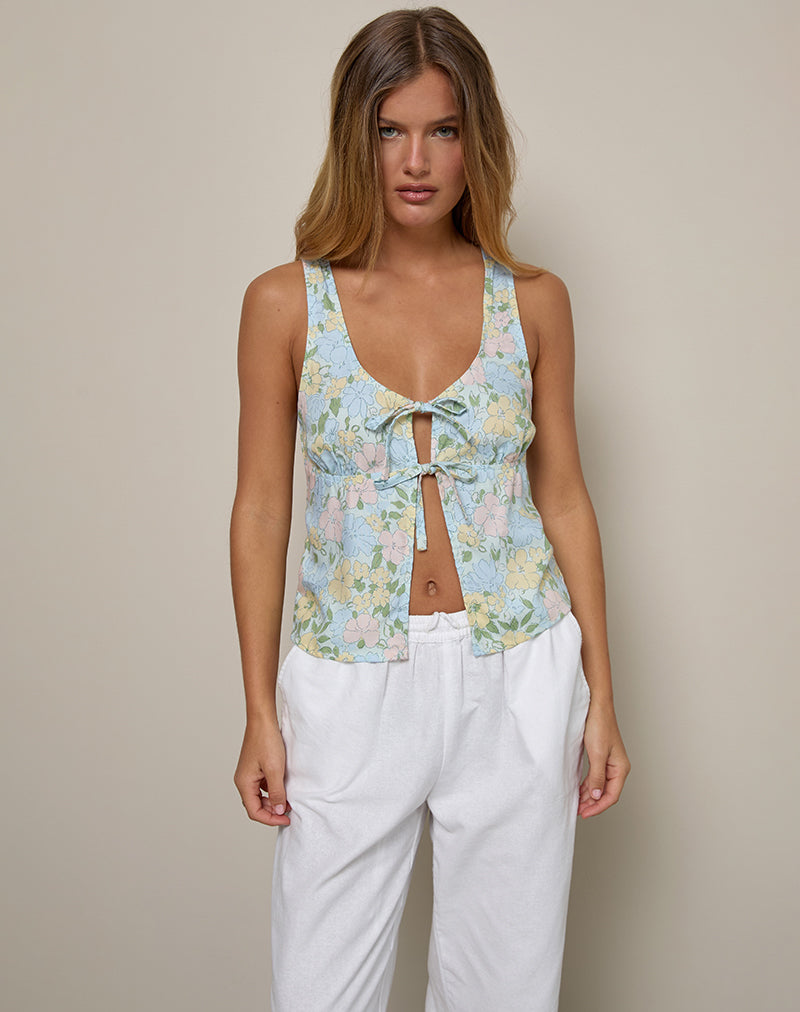 Rodite Tie Front Top in Washed Out Pastel Floral