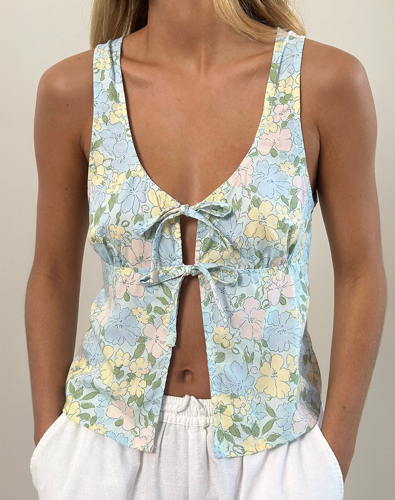 Rodite Tie Front Top in Washed Out Pastel Floral