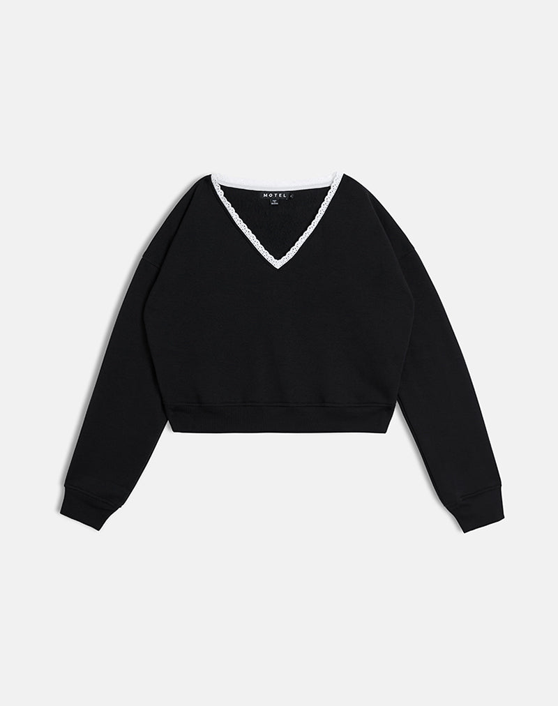 Rodyn Jumper in Black with White Picot Binding