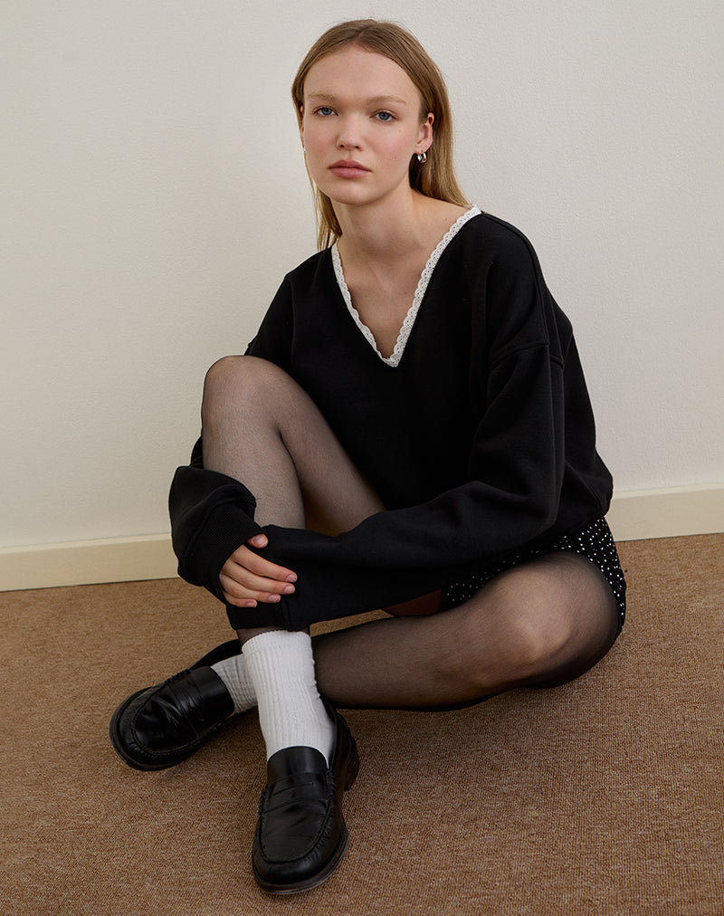 Rodyn Jumper in Black with White Picot Binding