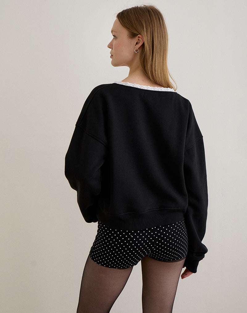 Rodyn Jumper in Black with White Picot Binding