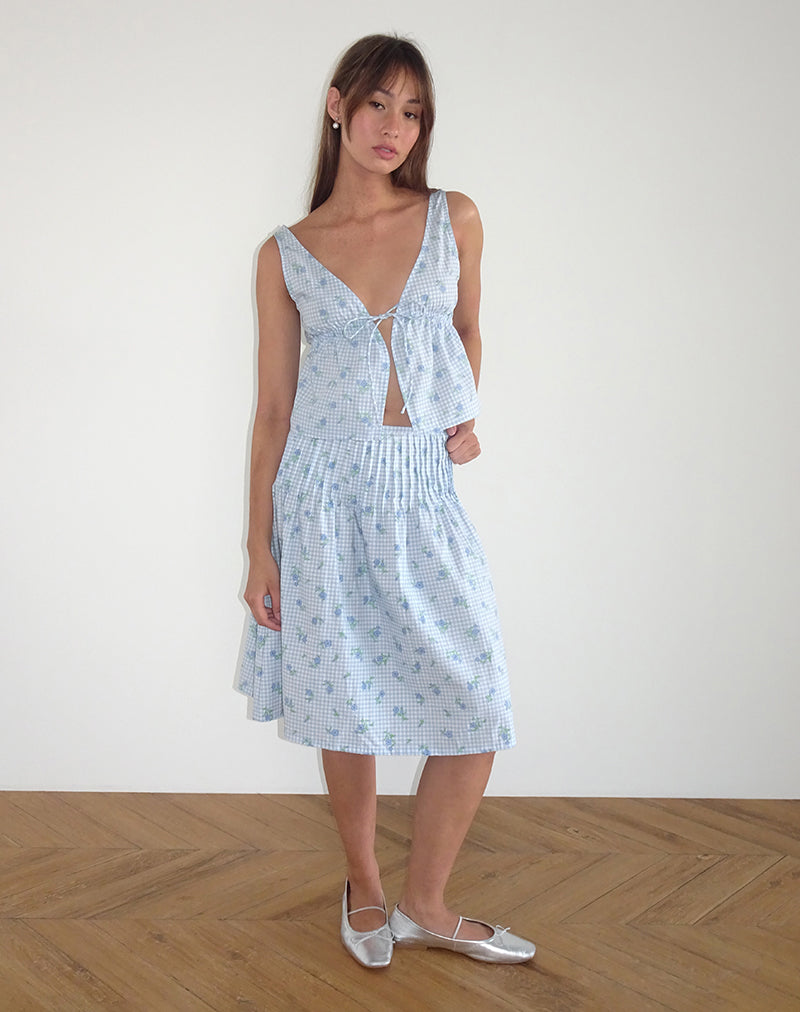 Rolia Cami Top in Blue Flower Gingham