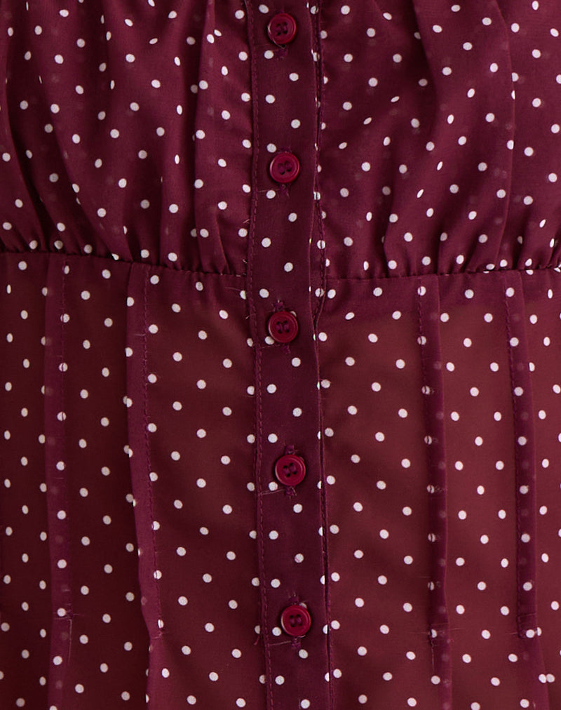 Rolina Blouse in Chiffon Mini Polka Burgundy
