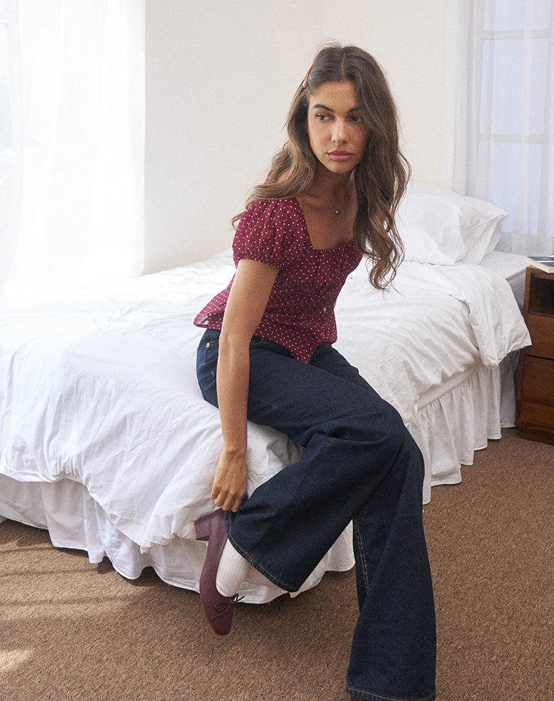 Rolina Blouse in Chiffon Mini Polka Burgundy