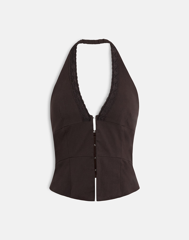 Ronin Top in Lace Trim Tailoring Brown