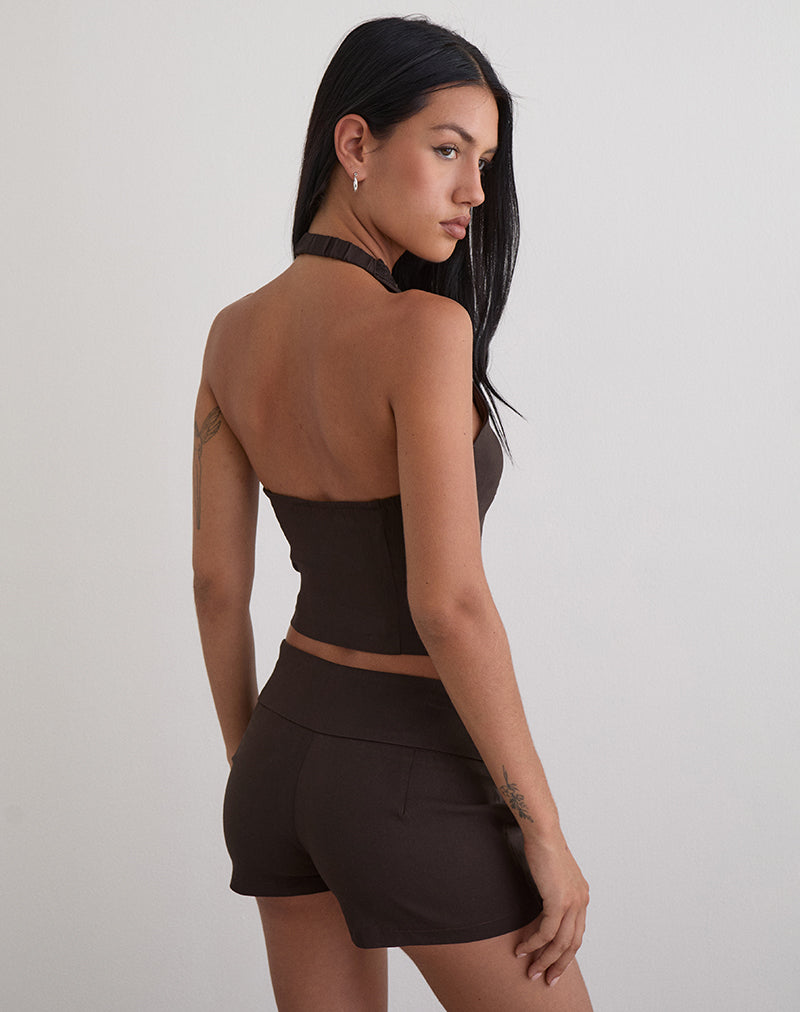 Ronin Top in Lace Trim Tailoring Brown