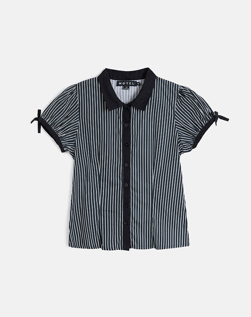 Rosabe Blouse in Black and Grey Monostripe