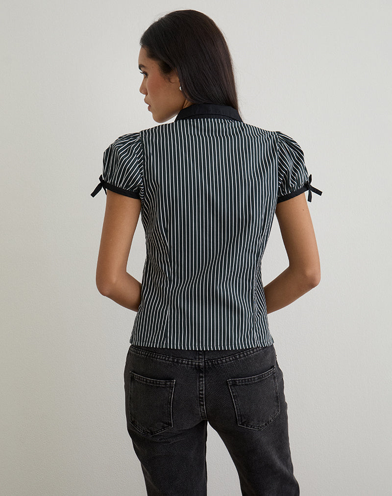 Rosabe Blouse in Black and Grey Monostripe