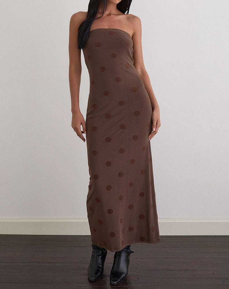 Rosaga Maxi Dress in Big Polka Flock Brown