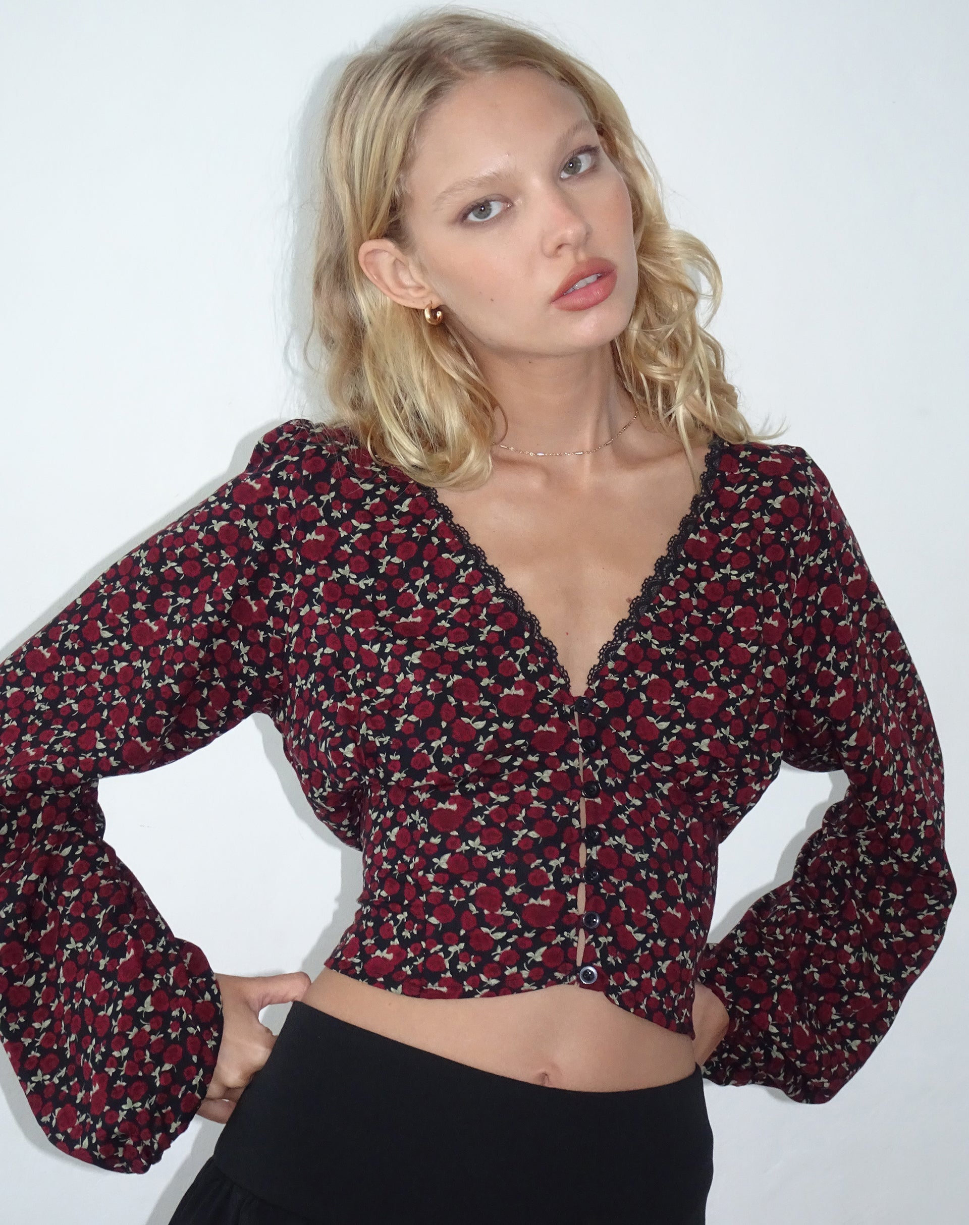 Rosani Long Sleeve Top in Dark Rhoslyn Ditsy Print