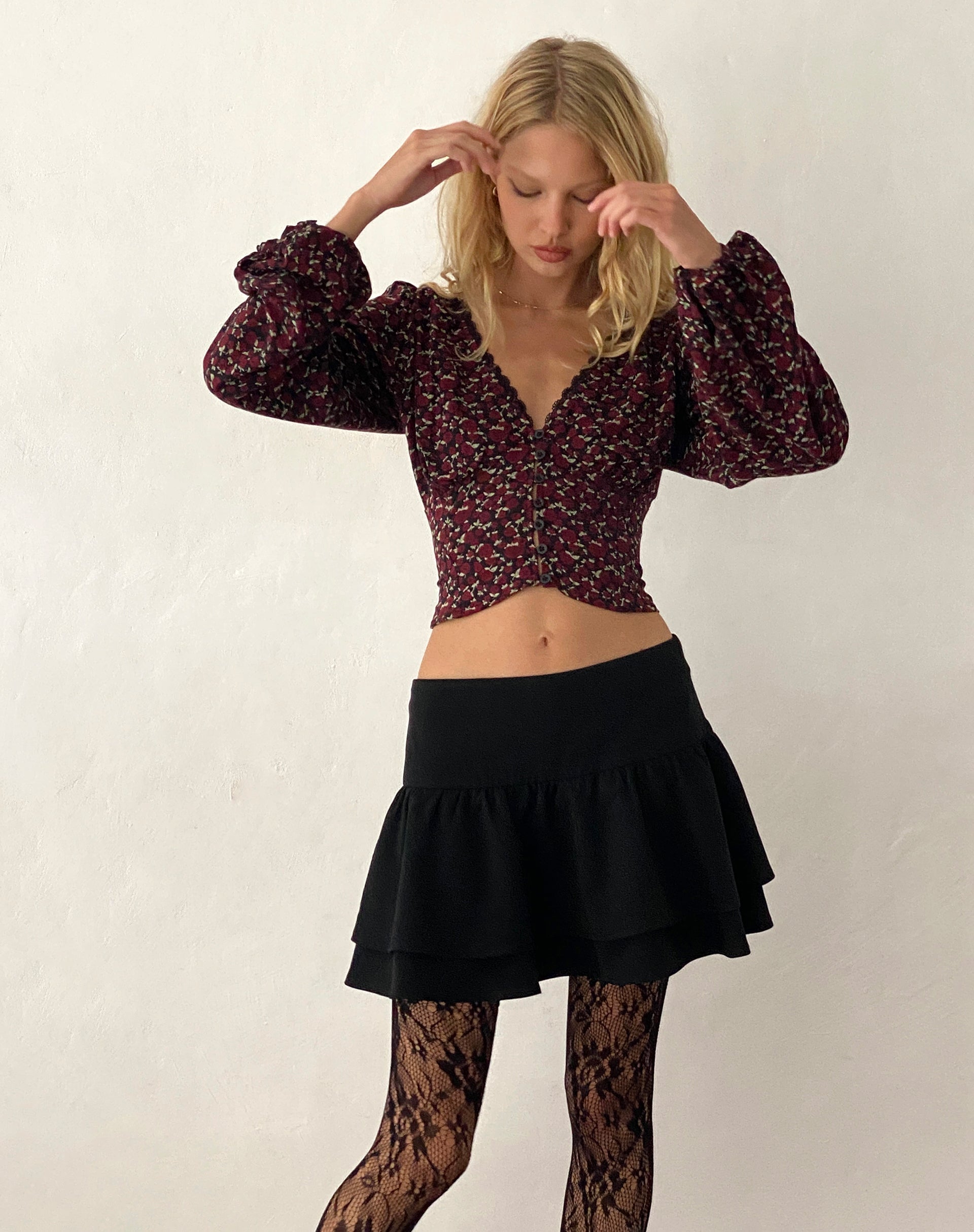 Rosani Long Sleeve Top in Dark Rhoslyn Ditsy Print