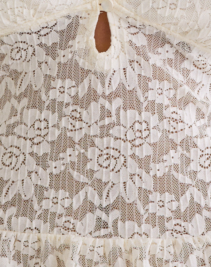 Roselle Keyhole Long Sleeve Top in Lace Ivory